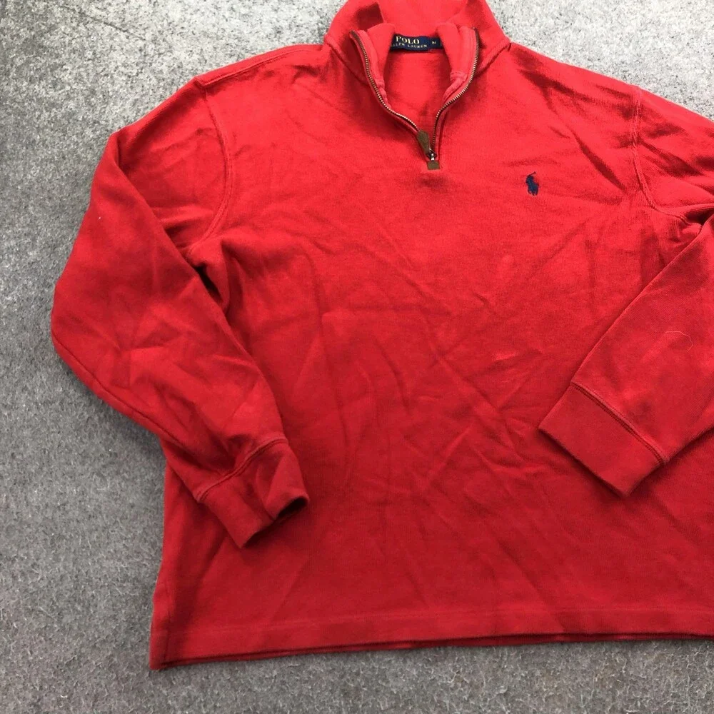 Polo Ralph Lauren Sweater Mens Medium Red 1/4 Zip Mock Neck Pony Logo Pullover